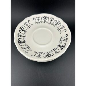 Set of 2 Homer Laughlin Saucers Black‎ "Gothic Scroll" Scalloped Edge Vintage